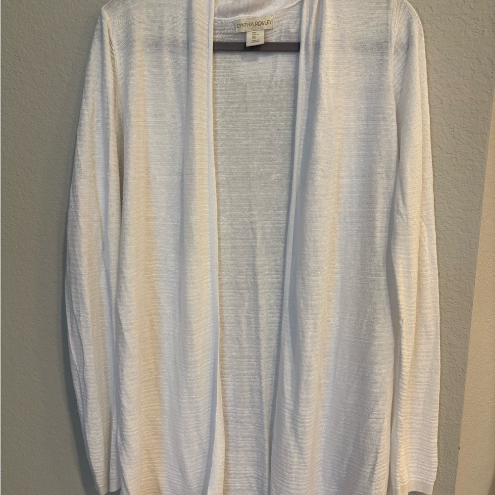 Cynthia Rowley Open Front Linen Blend Cardigan White Size Large